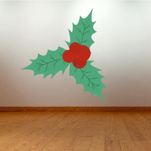 Mistletoe printed wall decal with green leaves and red berries