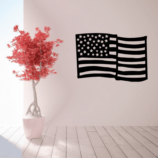 Wavy American flag decal with star field and striped design