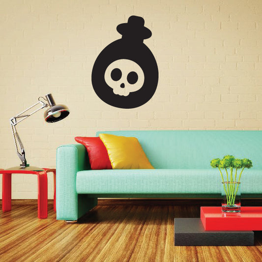Black skull decal with top hat and simple face design