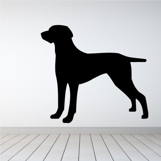 Black Weimaraner dog decal with standing side silhouette, simple outline.