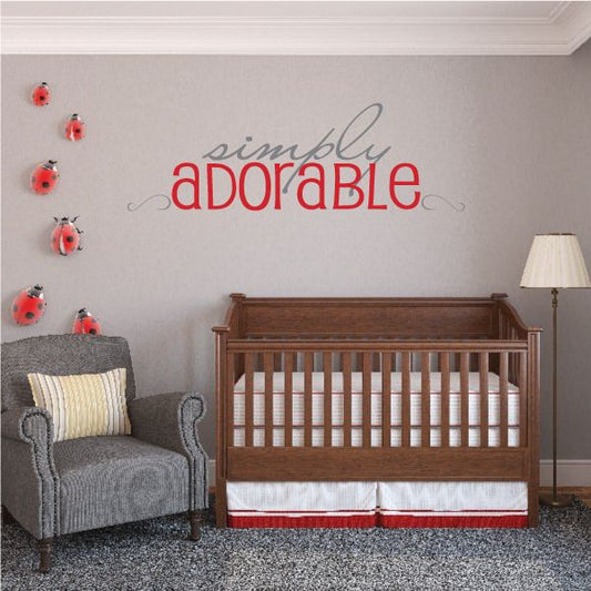 Printed die-cut wall decal set with cursive adorable text and ladybug shapes
