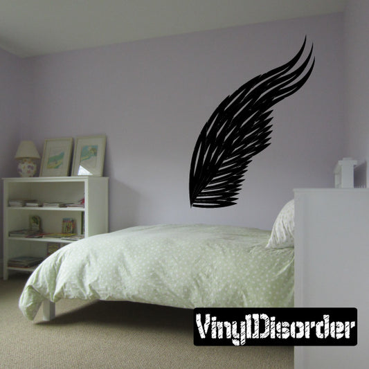 Single wing wall decal, black feather design with layered lines