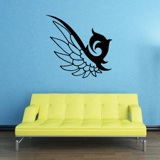 Single wing bird decal in dark blue with detailed feather outlines