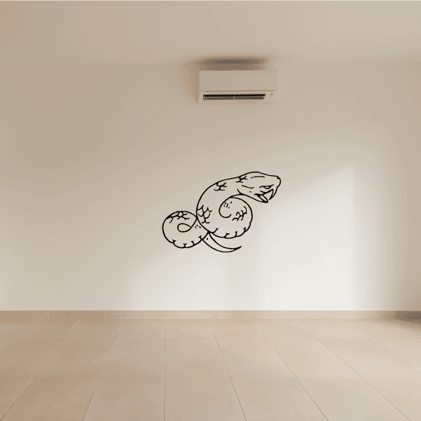 Sitting python snake decal in black line-art style