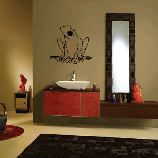 Frog wall decal, sitting staring design in black line art