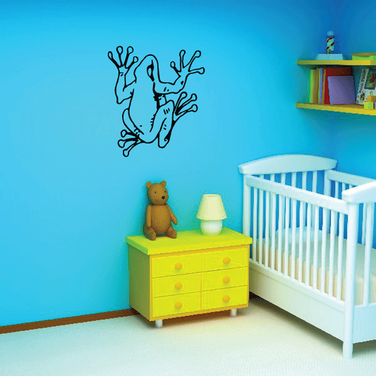 Tree frog wall decal with sitting frog silhouette in black line art