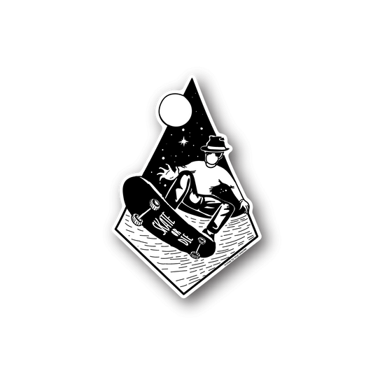 Diamond vinyl sticker with skate scene illustration and white border