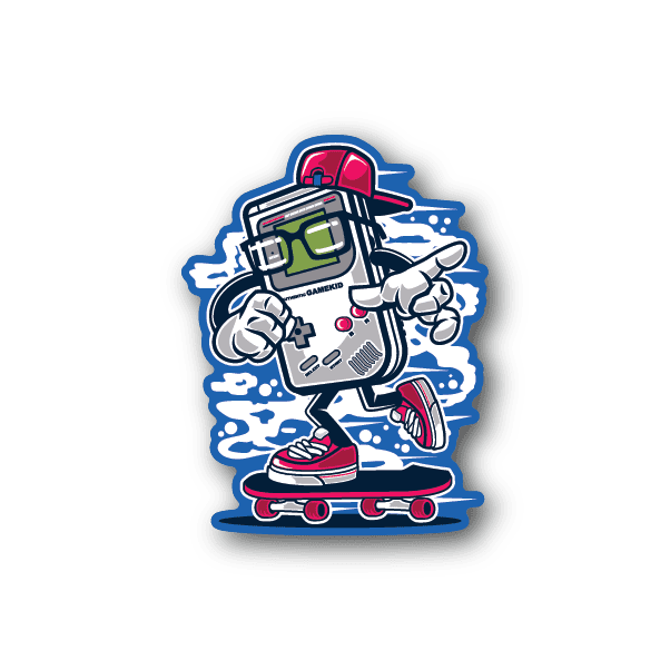 Street gamer vinyl sticker of skateboarder holding controller