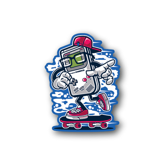Street gamer vinyl sticker of skateboarder holding controller