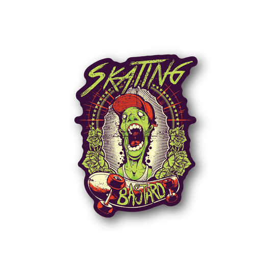 Purple cartoon monster vinyl sticker with raised outline and Bastard text