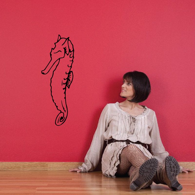 Skeletal spinal seahorse wall decal with dark outline