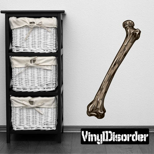Femur bone wall decal, dark and bronze outline with detailed ridges