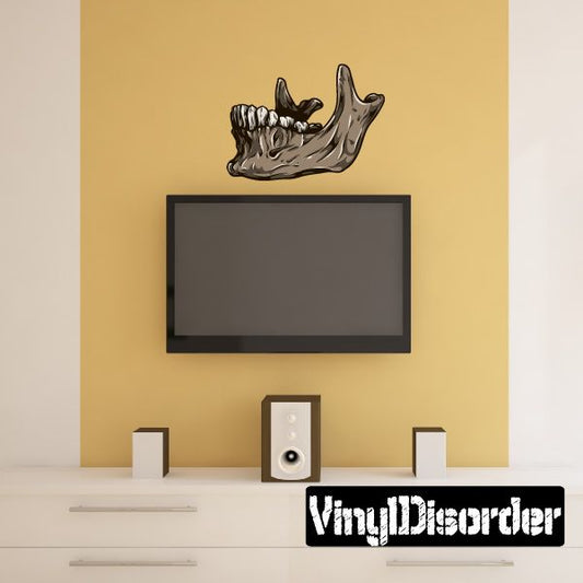 Human lower jaw bone wall decal, gray anatomical teeth and jaw shape
