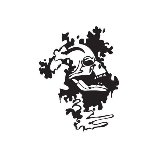 Skeleton graffiti decal, black and white skull face with spray-paint style lines