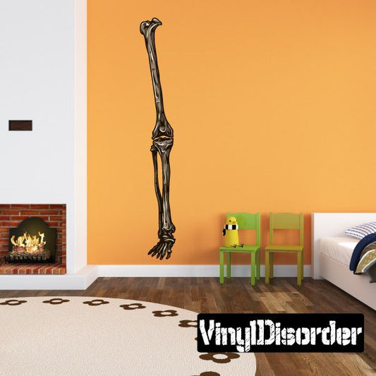 Human leg skeleton bone wall decal, black and gray articulated leg graphic
