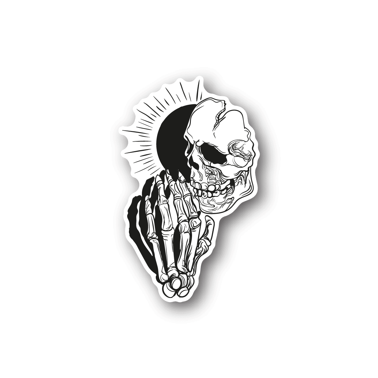 Praying skull vinyl sticker with hands clasped and white outline
