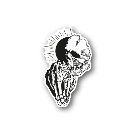 Praying skull vinyl sticker with hands clasped and white outline