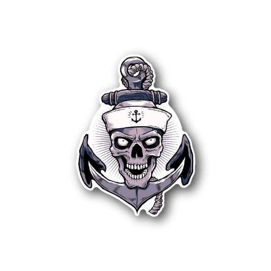 Skeleton sailor anchor vinyl sticker, gray skull and anchor