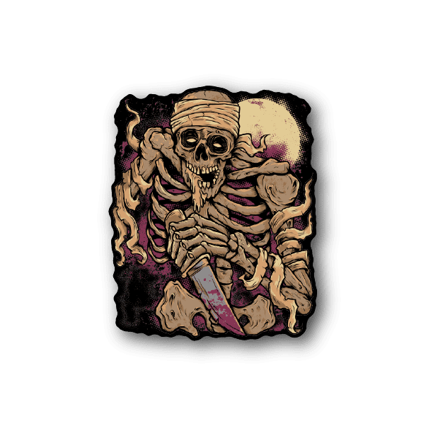 Skull skeleton vinyl sticker with knife and purple smoke