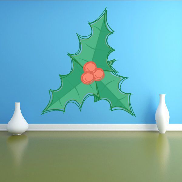 Holly berries and leaves decal, green leaves with orange sketched berries