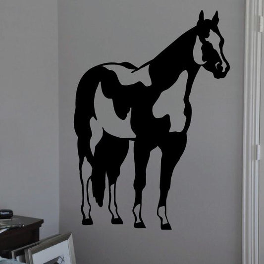 Skewbald horse wall decal with two black and white horse silhouettes, full body