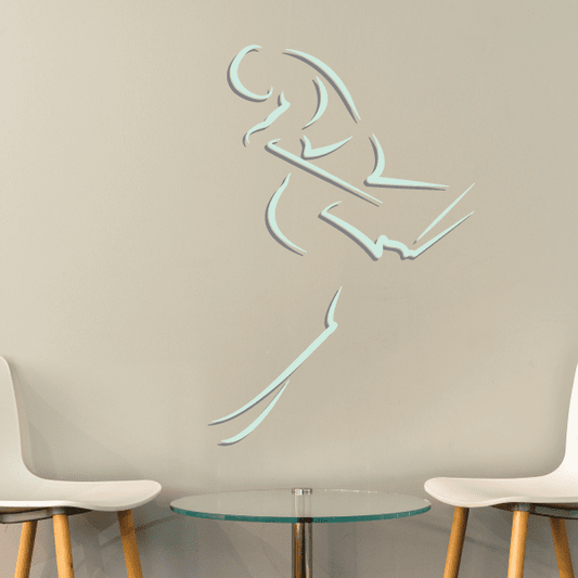 Skiing wall decal vinyl sticker, outline of skier with skis and poles
