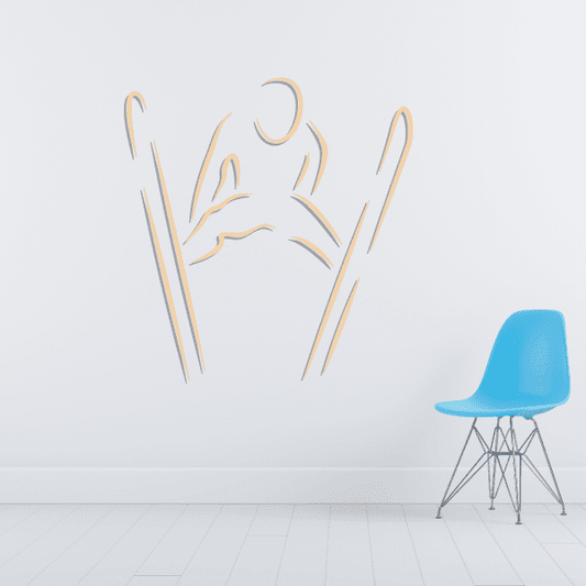 Skiing wall decal vinyl sticker of a skier with skis and motion lines