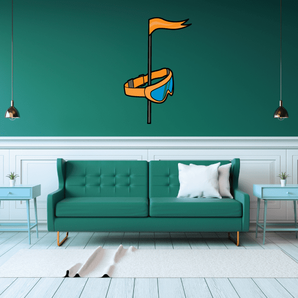Skiing wall decal sticker featuring a skier graphic on a black pole