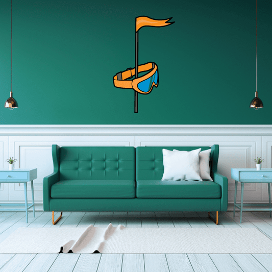Skiing wall decal sticker featuring a skier graphic on a black pole