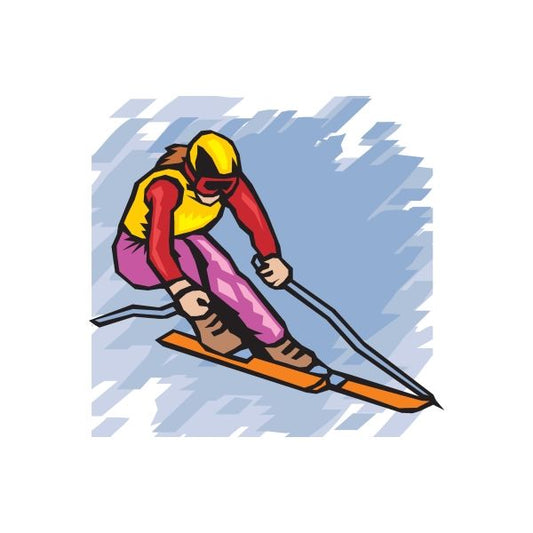 Skiing wall decal vinyl sticker with cartoon skier in yellow helmet and black skis