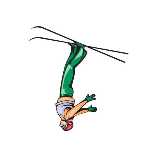 Skiing wall decal vinyl sticker of a skier in green outfit, skis extended