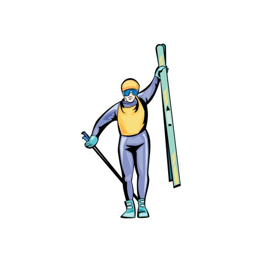 Skiing wall decal sticker of cartoon skier holding ski pole