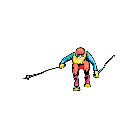 Skiing wall decal vinyl sticker featuring a cartoon skier with poles