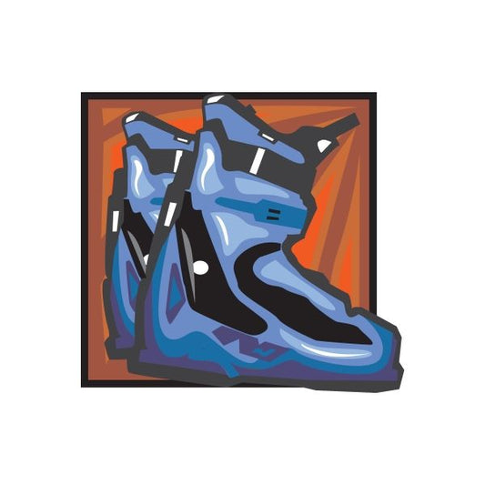 Skiing wall decal of blue and black ski boots with white accents