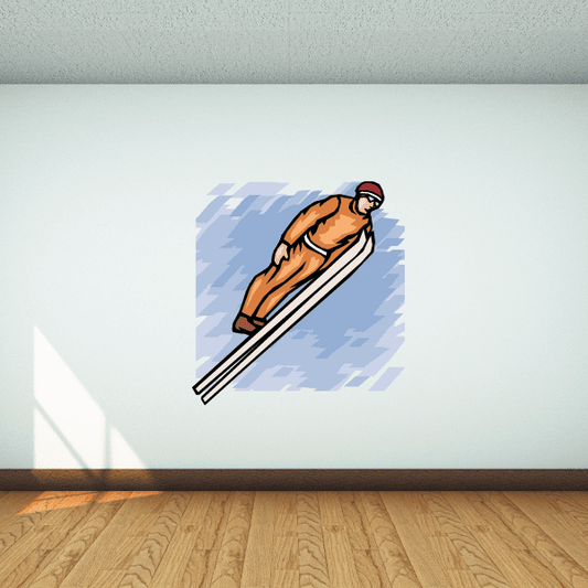 Skiing vinyl wall decal sticker with cartoon skier on skis