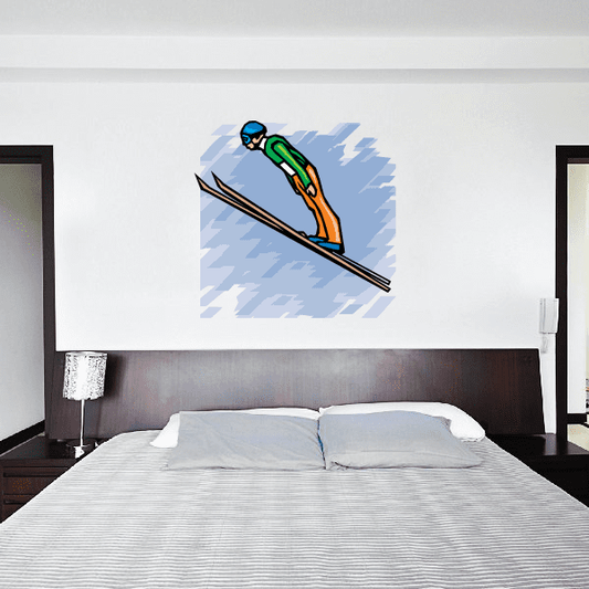 Skiing wall decal sticker with colorful skier sliding on skis