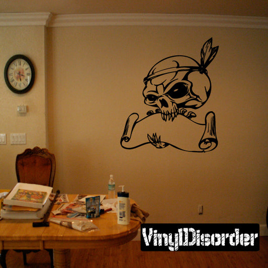 Skull and banner wall decal with cartoon skull and curled banner