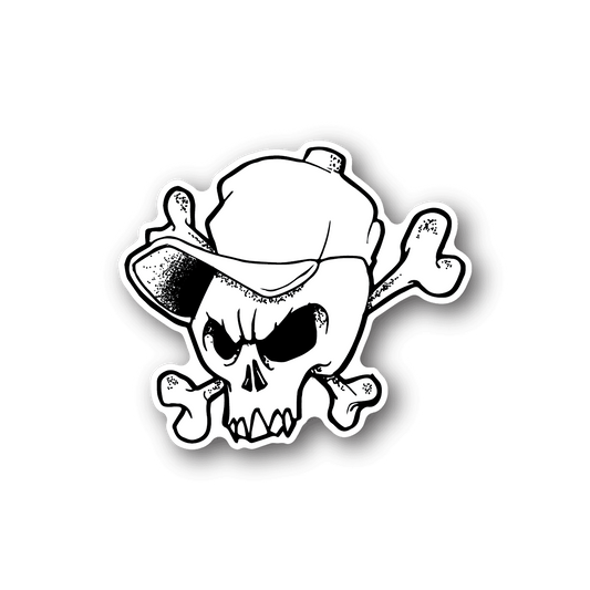 Skull and crossbones vinyl sticker, white skull with black details and bones outline