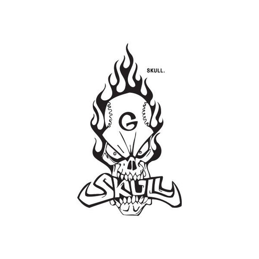 Skull graffiti decal: black flame skull with graffiti lettering