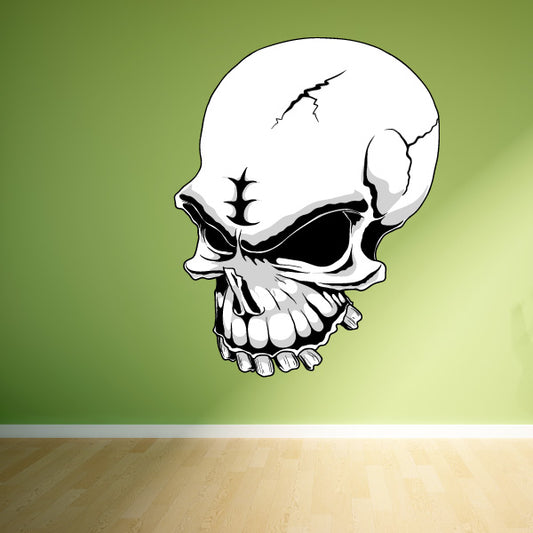 Skull sticker with bold black-and-white grinning face
