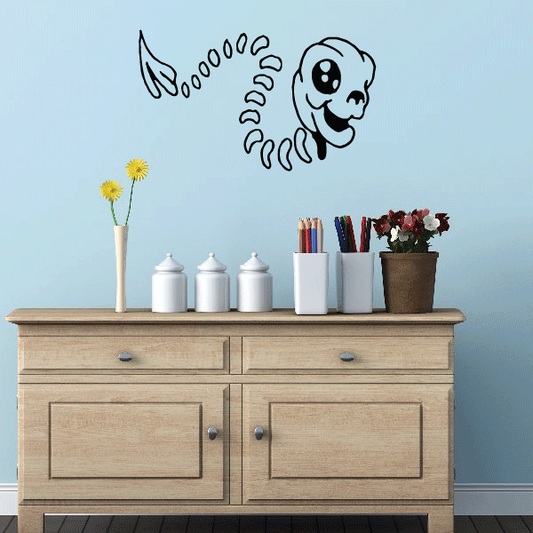 Cartoon snake and fish skeleton wall decal in black-and-white cartoon style