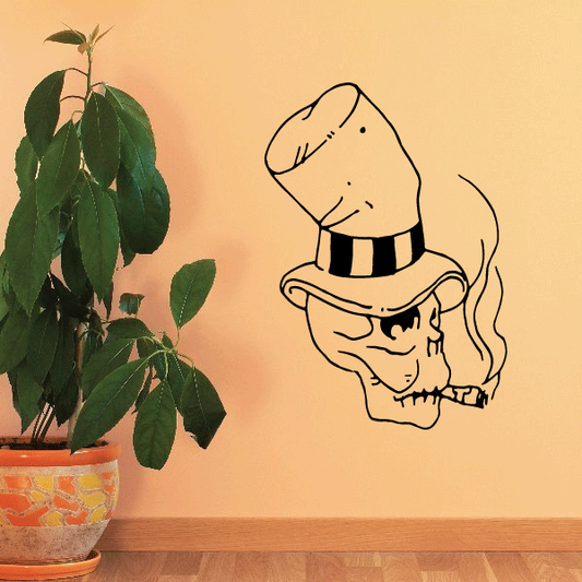 Skull decal with top hat and smoking cigarette