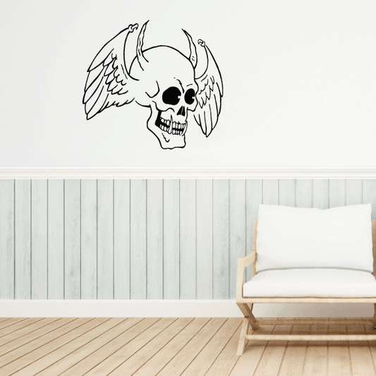 Image of Skull Winged Horns Wall Decal - Vinyl Decal - Car Decal - CF313