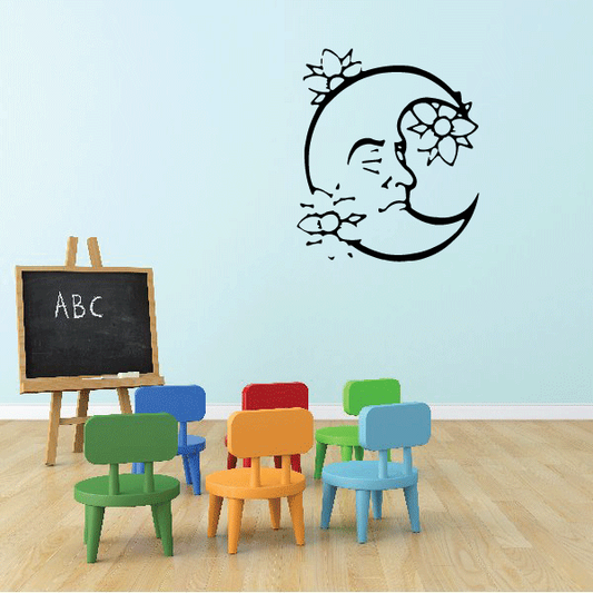 Black moon and flower sleeping wall decal