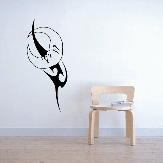 Sleeping tribal moon wall decal, black crescent face illustration