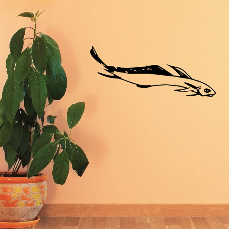 Slender walleye fish decal in black, long streamlined side profile