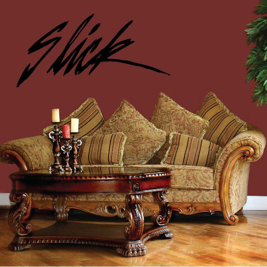 Black stylized script Slick wall decal