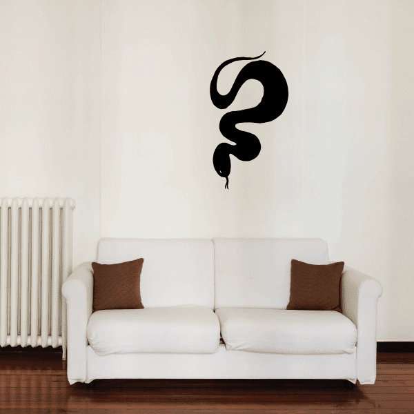 Snake silhouette wall decal, black curled shape with small hanging tail
