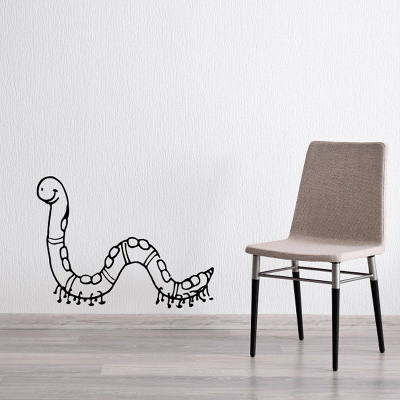 Slinky the Footed Worm wall decal, black line-art worm with many feet