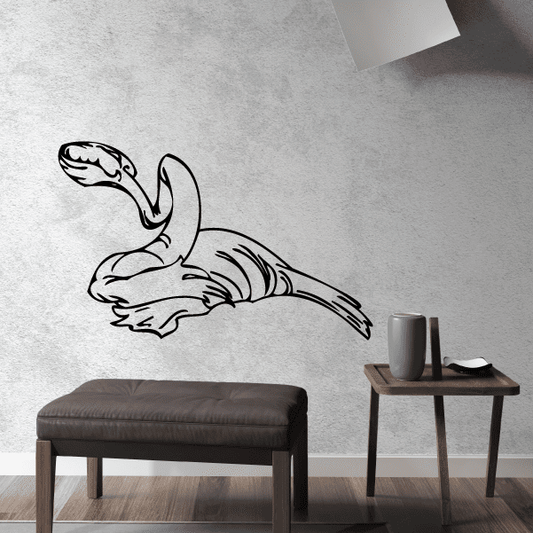 Black slithering dinosaur wall decal with simple line art outline